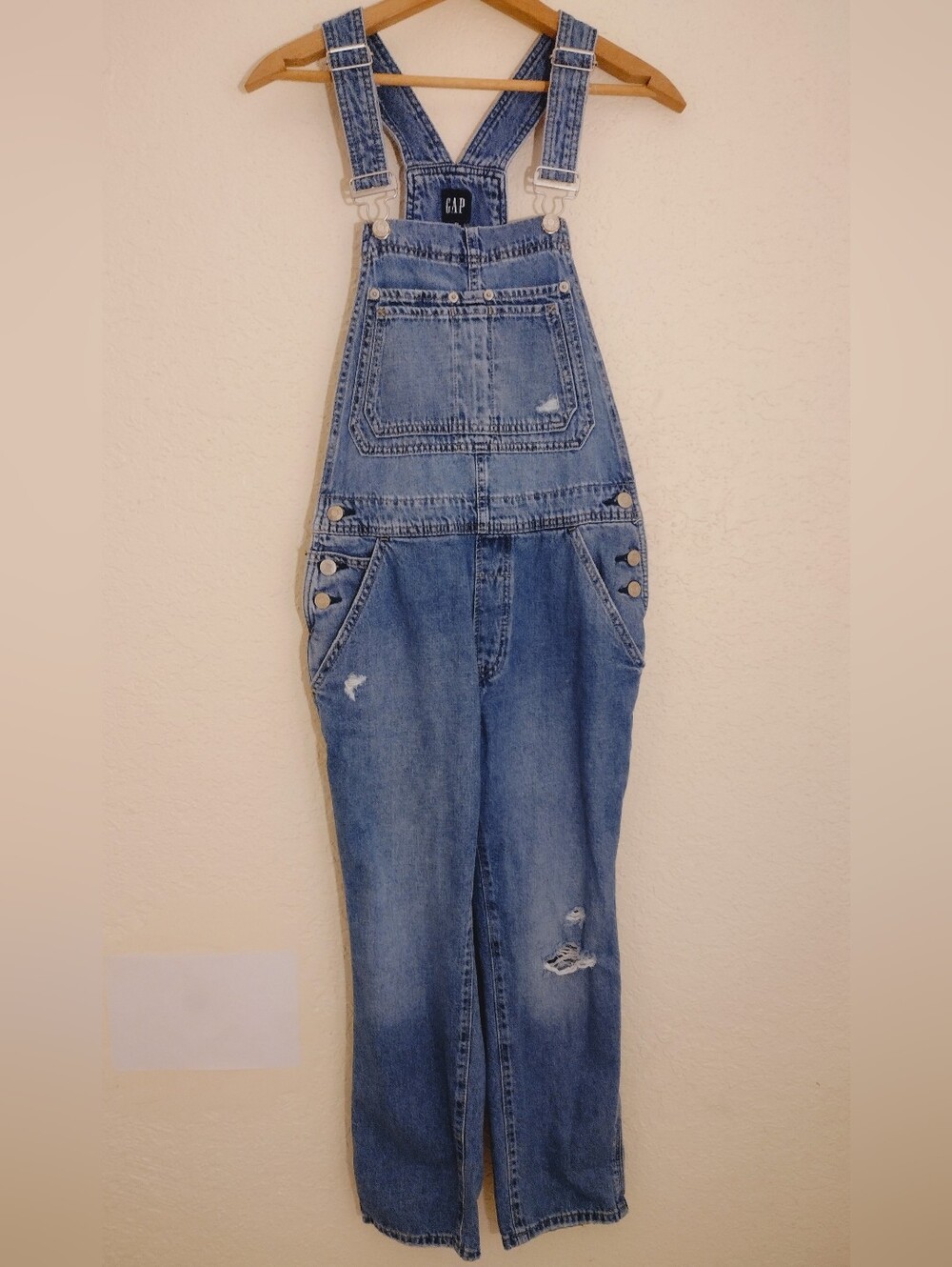 GAP Medium Blue Denim Distressed Carpenter Overalls